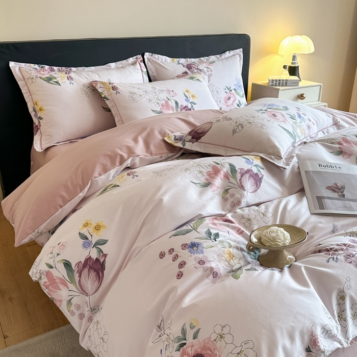 91家纺网 家纺一手货源 找家纺 格里芬家纺 2025新款全棉四件套13376纯棉印花四件套 暗香-粉