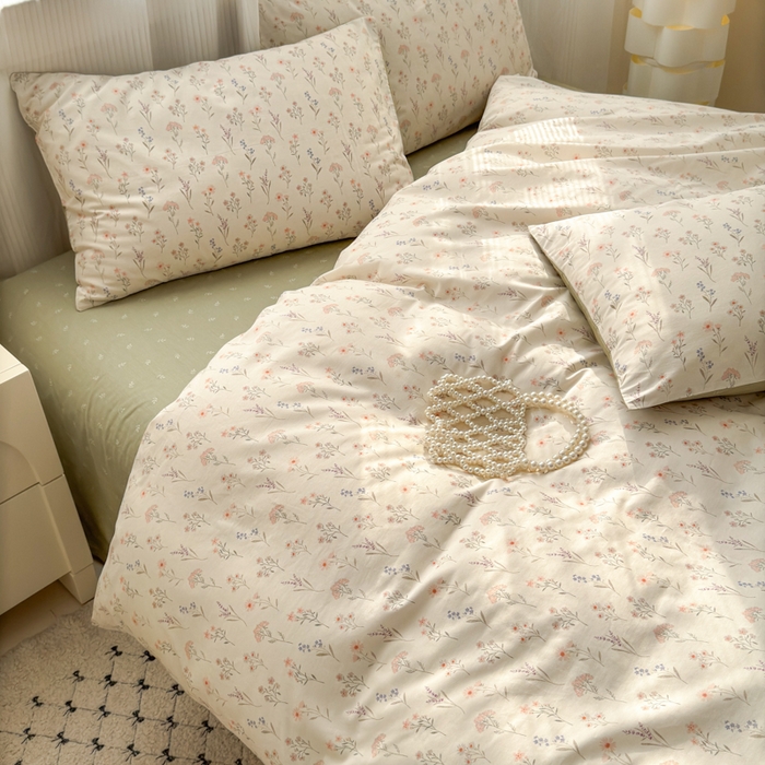 91家纺网 家纺一手货源 找家纺 清雅福 2025全棉13372小清新四件套和单被套早春系列第二批--四件套 梦回浅溪