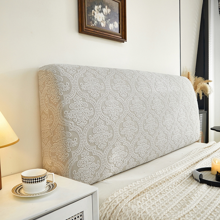 91家纺网 家纺一手货源 找家纺 逐日沙发套 2025新款提花绒床头罩-欧艺 浅灰