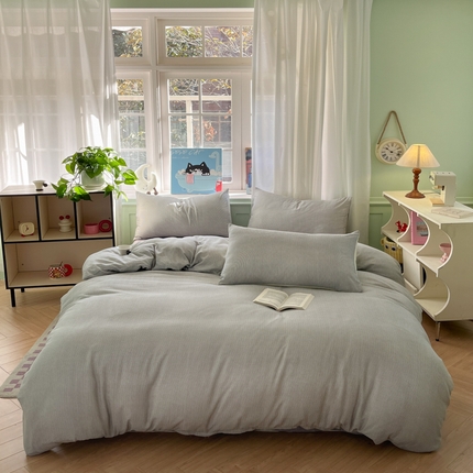 眠博士2025新款全棉双层纱 四件套 双层纱-浅灰条