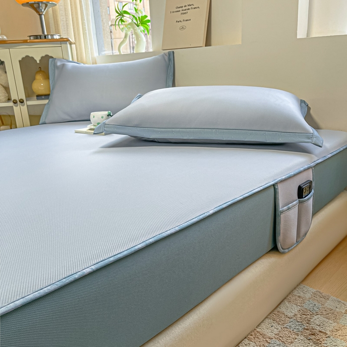 91家纺网 家纺一手货源 找家纺 鑫琪莱家纺 2025云母凉感冰丝席 床笠款-云母蓝