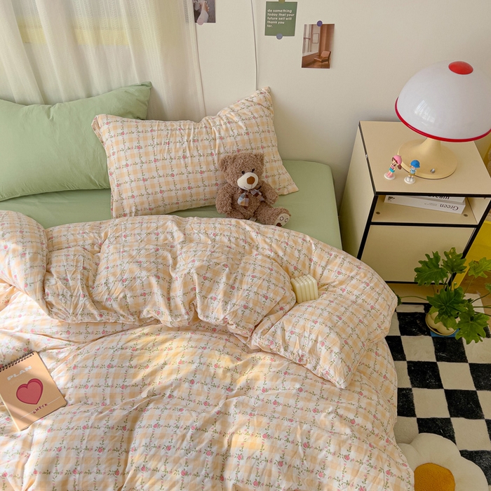 91家纺网 家纺一手货源 找家纺 仟人梦 2025新款水洗棉印花四件套 彩漾格