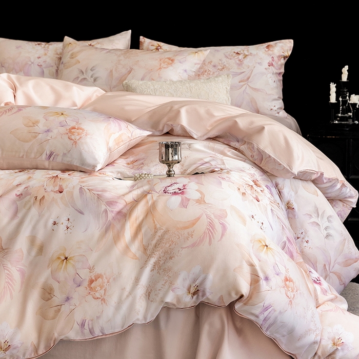 91家纺网 家纺一手货源 找家纺 立奥被业 2025新款60S数码印花四件套四件套 云馥-粉