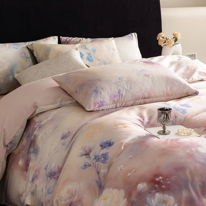 91家纺网 家纺一手货源 找家纺 立奥被业 2025新款60S数码印花四件套四件套 花仙粉