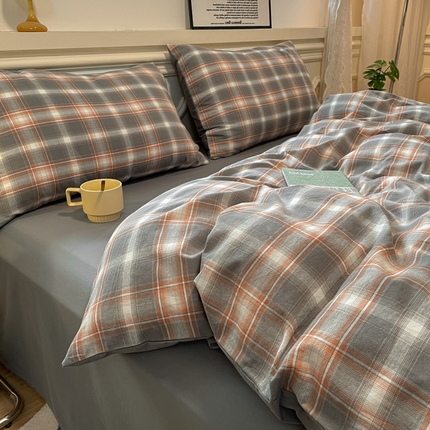 91家纺网 家纺一手货源 找家纺 （总）盛秋家纺 2025新款水洗棉格子条纹系列四件套【易安阁】