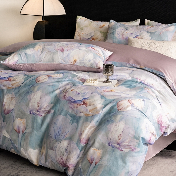 91家纺网 家纺一手货源 找家纺 立奥被业 2025新款60S数码印花四件套四件套 百合紫