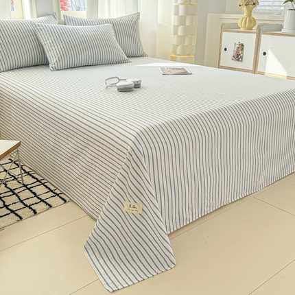 91家纺网 家纺一手货源 找家纺 眠博士2025新款全棉双层纱床单 双层纱床单-白蓝条