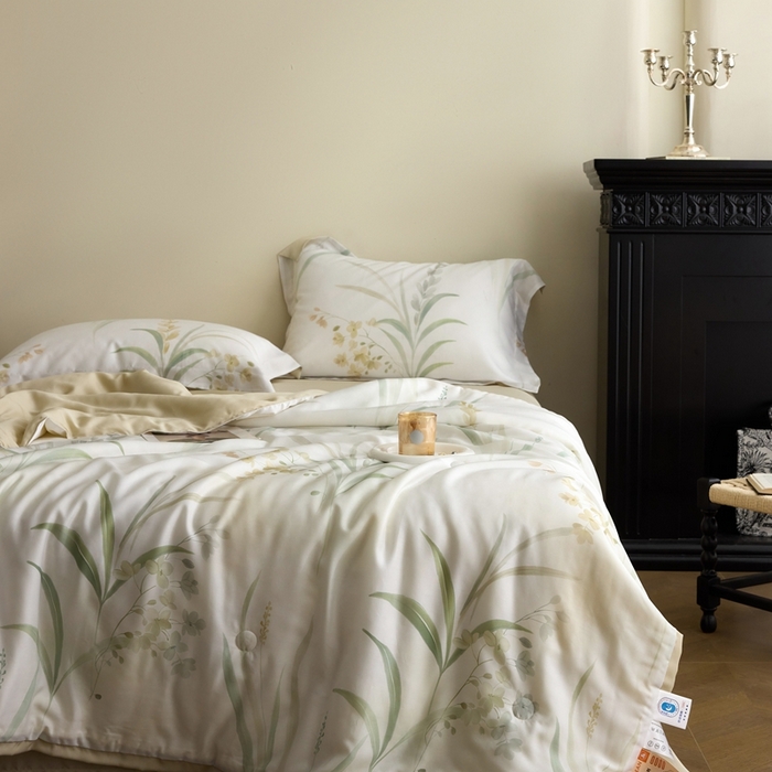 91家纺网 家纺一手货源 找家纺 黛舒家居 2025新款天丝印花夏被四件套 寻春色