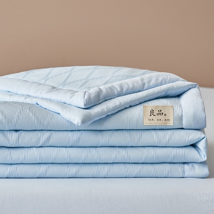 91家纺网 家纺一手货源 找家纺 一加一家纺2025新款双层泡泡纱菱形提花大豆夏被被子被芯 菱形提花-蓝