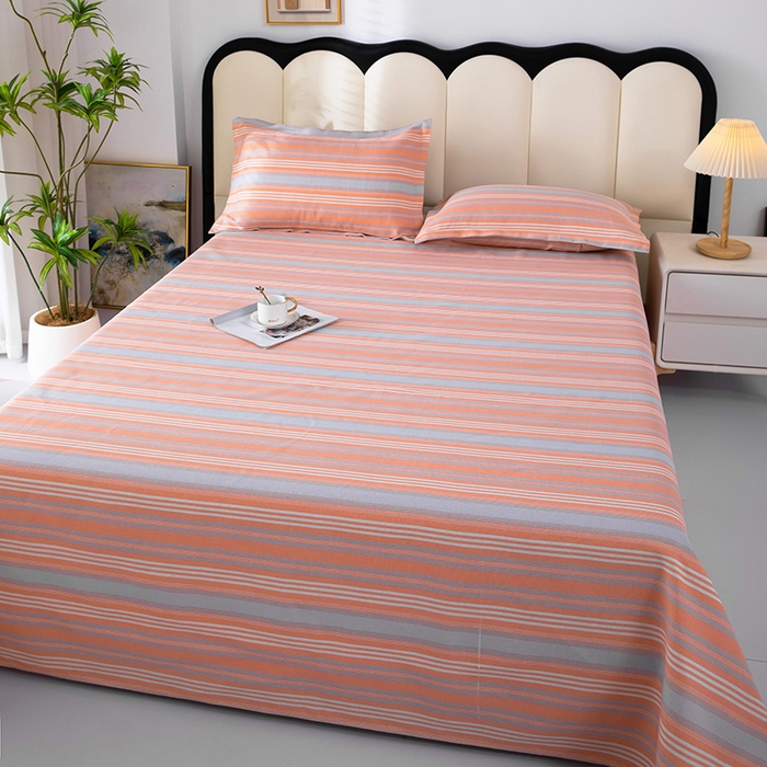 91家纺网 家纺一手货源 找家纺 帛洵2025新款原棉老粗布床单 灰玉条纹