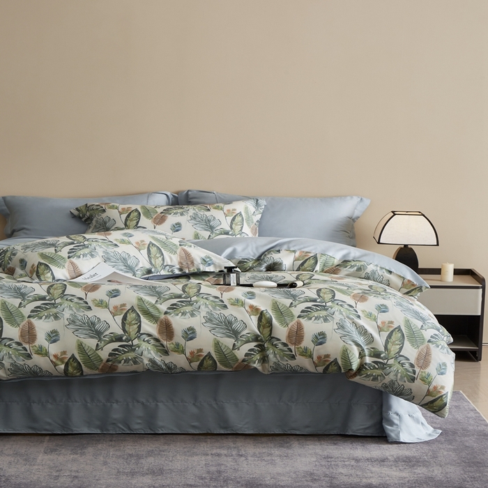 91家纺网 家纺一手货源 找家纺 顾家家居 2025新款莱塞尔数码印花四件套 曼茂