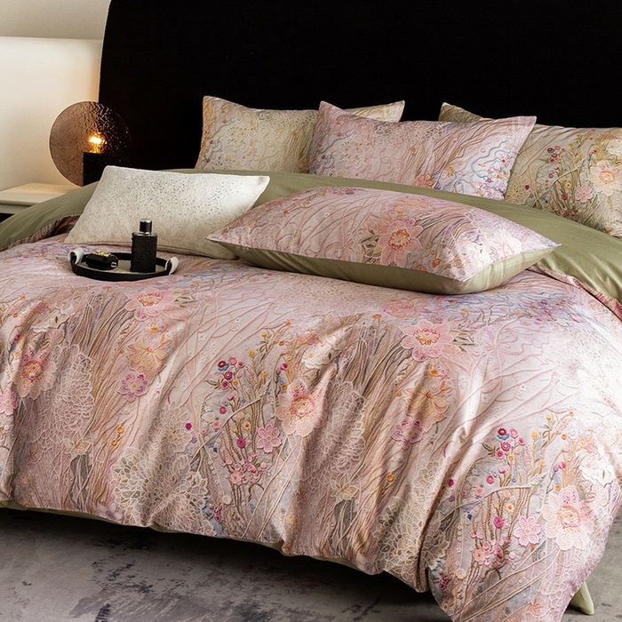 91家纺网 家纺一手货源 找家纺 立奥被业 2025新款60S数码印花四件套四件套 秘境绿