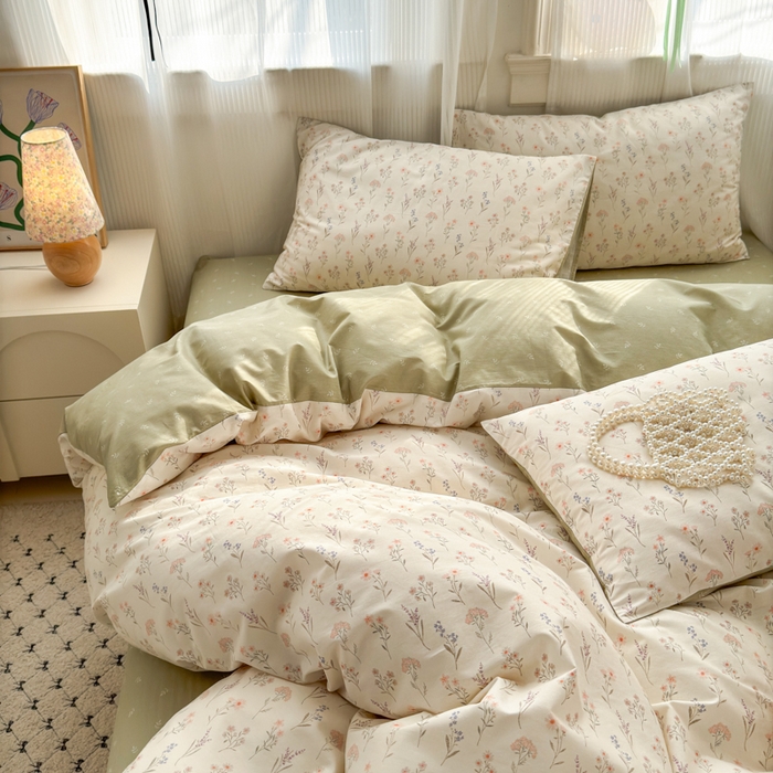 91家纺网 家纺一手货源 找家纺 清雅福 2025全棉13372小清新四件套和单被套早春系列第二批--四件套 梦回浅溪