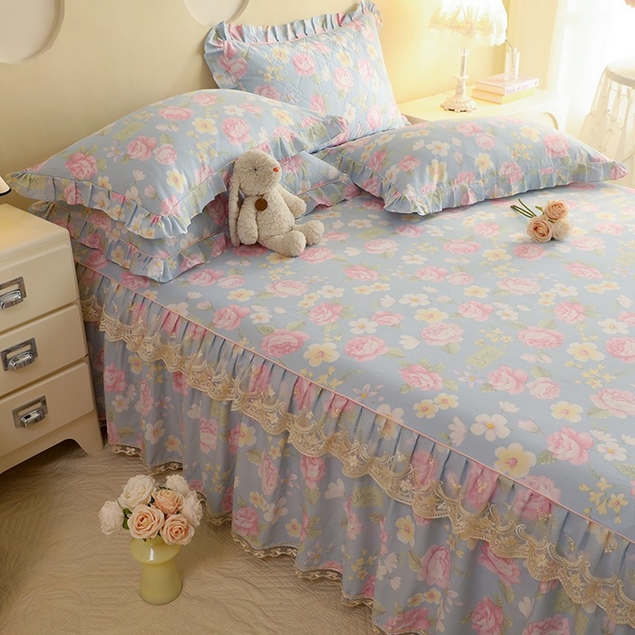 91家纺网 家纺一手货源 找家纺 美达家纺 2025新款全棉印花单床裙 纷然花朵