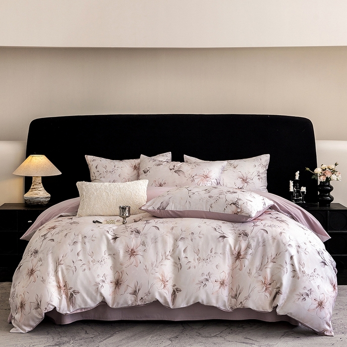 91家纺网 家纺一手货源 找家纺 立奥被业 2025新款60S数码印花四件套四件套 梵希-紫