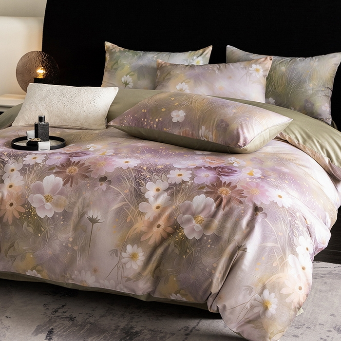 91家纺网 家纺一手货源 找家纺 立奥被业 2025新款60S数码印花四件套四件套 繁花绿