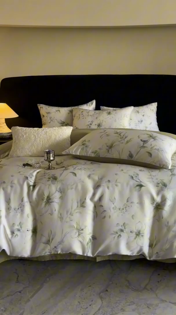 91家纺网 家纺一手货源 找家纺 立奥被业 2025新款60S数码印花四件套四件套 梵希-绿