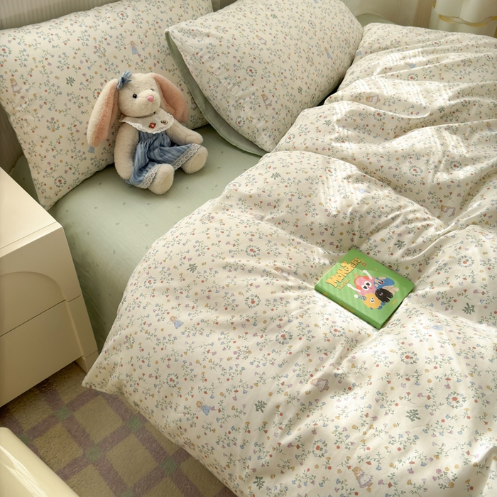 91家纺网 家纺一手货源 找家纺 清雅福 2025全棉13372小清新四件套和单被套早春系列第二批--四件套 一枝如画