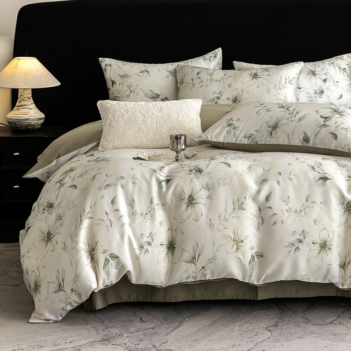 91家纺网 家纺一手货源 找家纺 立奥被业 2025新款60S数码印花四件套四件套 梵希-绿