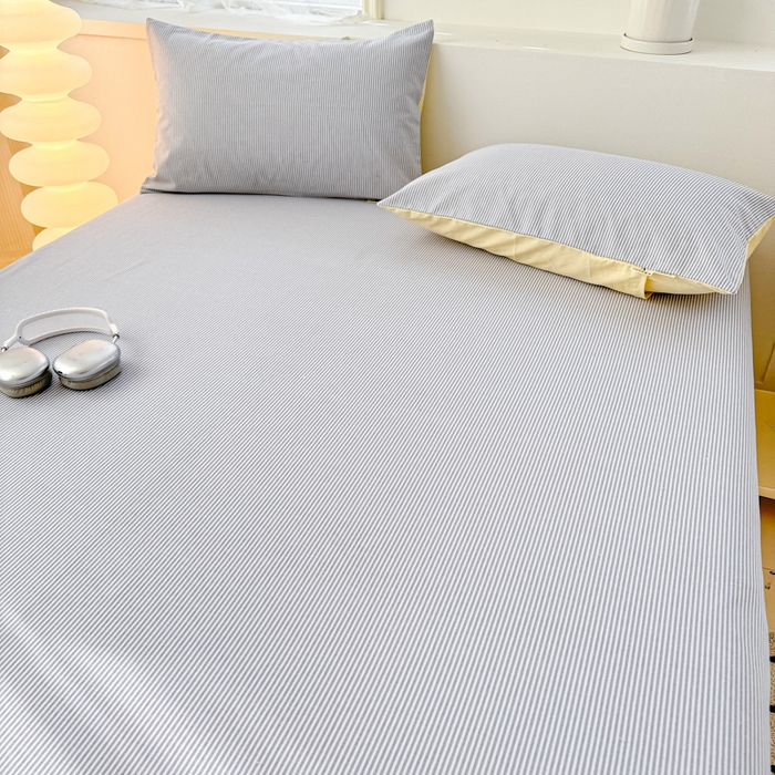 91家纺网 家纺一手货源 找家纺 眠博士2025新款全棉老粗布床笠 老粗布床笠-细条灰