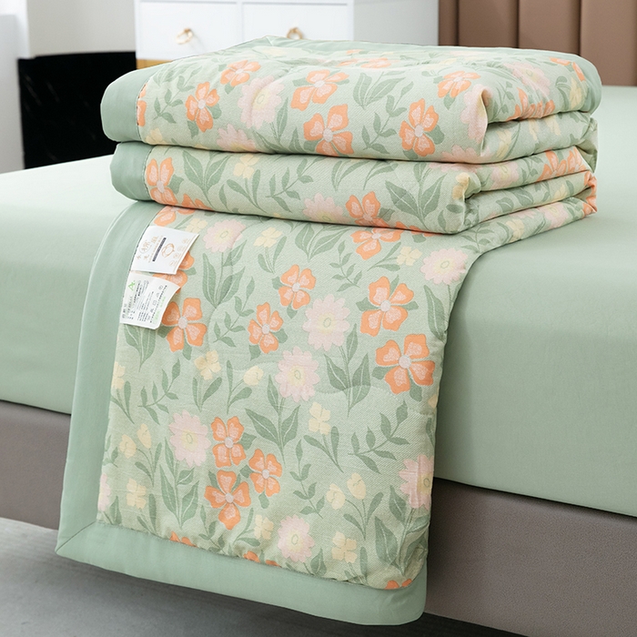 91家纺网 家纺一手货源 找家纺 （总）梦莎被业 2025新款A类水洗棉麻夏凉被夏被四件套棉麻双层纱大豆夏被空调被直播热款-主图二