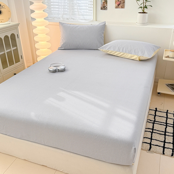 91家纺网 家纺一手货源 找家纺 眠博士2025新款全棉老粗布床笠 老粗布床笠-细条灰