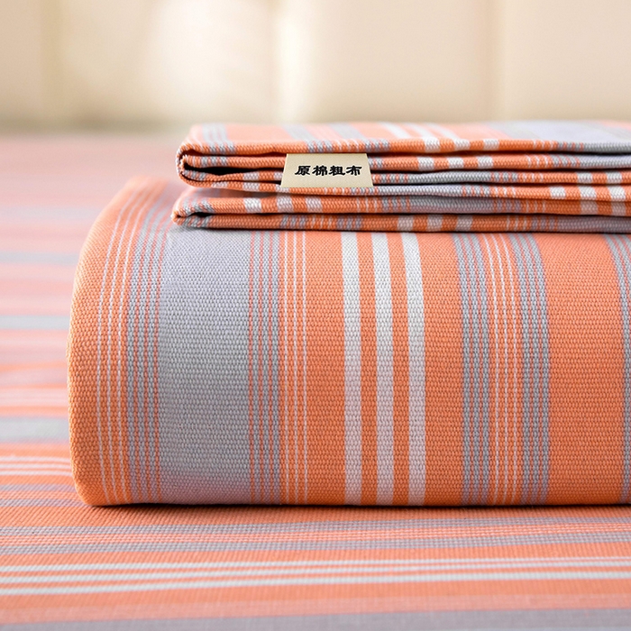 91家纺网 家纺一手货源 找家纺 帛洵2025新款原棉老粗布床单 灰玉条纹