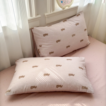 清雅福 2025全棉13372小清新四件套和单被套早春系列第二批--单枕套 喵小喵·咖