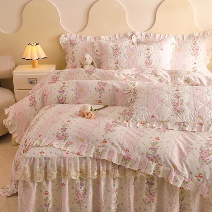 91家纺网 家纺一手货源 找家纺 美达家纺 2025新款全棉印花床裙四件套 少女心结