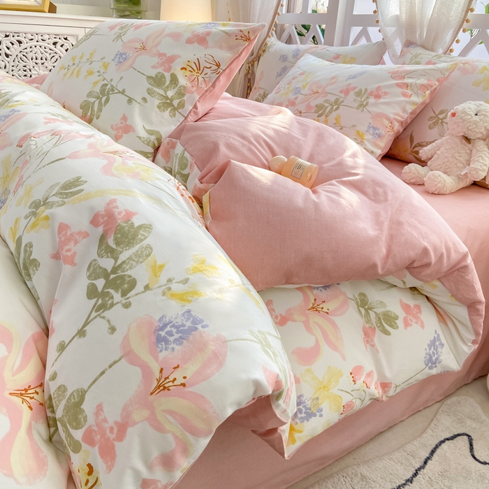 91家纺网 家纺一手货源 找家纺 帅露家纺 2025开春新品全棉喷气13070小清新印花纯棉全棉四件套 浮春绘