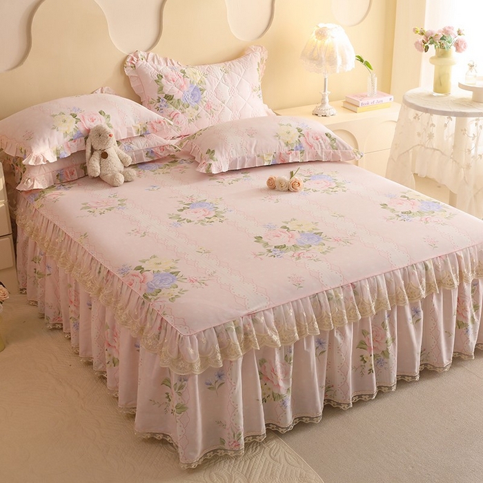 91家纺网 家纺一手货源 找家纺 美达家纺 2025新款全棉印花单床裙 绮梦花源