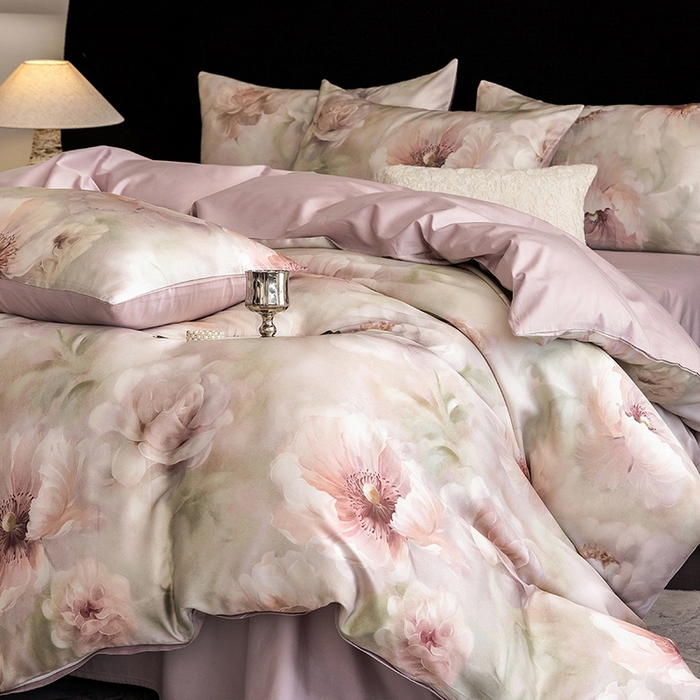 91家纺网 家纺一手货源 找家纺 立奥被业 2025新款60S数码印花四件套四件套 微澜-紫