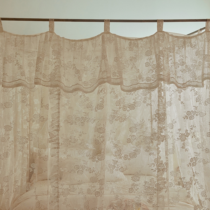 91家纺网 家纺一手货源 找家纺 都市缘蚊帐 2025新款A902穿杆落地宫廷蚊帐烤漆支架款 902可可庄园-奶油杏