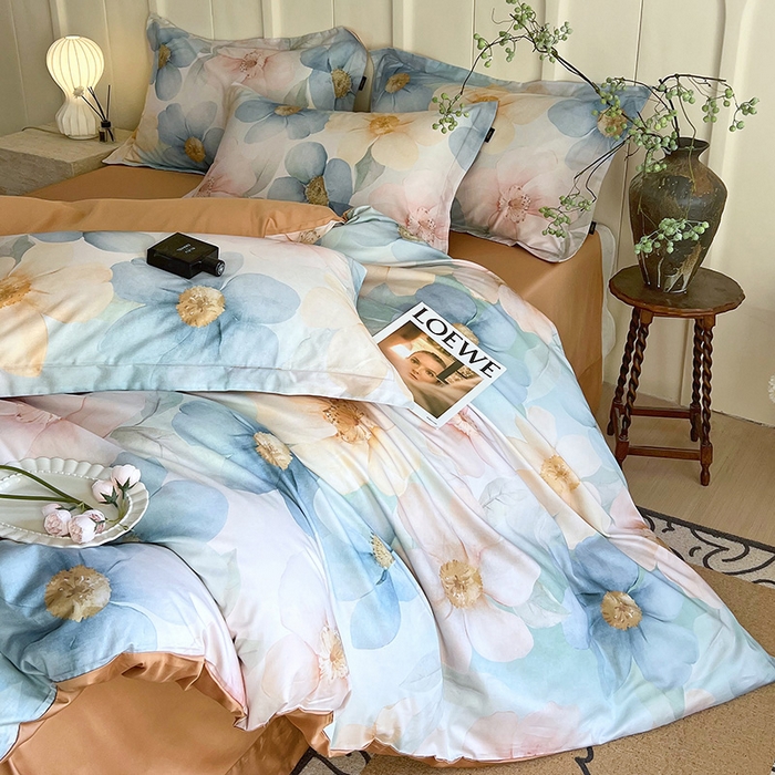 91家纺网 家纺一手货源 找家纺 梧桐树 2025新款100%全棉60S长绒棉套件 S27雅韵-蓝