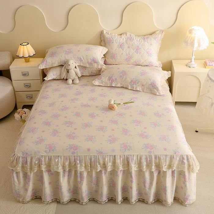 91家纺网 家纺一手货源 找家纺 美达家纺 2025新款全棉印花单床裙 幽香私语黄