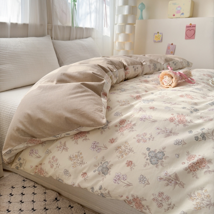 91家纺网 家纺一手货源 找家纺 清雅福 2025全棉13372小清新四件套和单被套早春系列第二批--单被套 夜伴花香·米