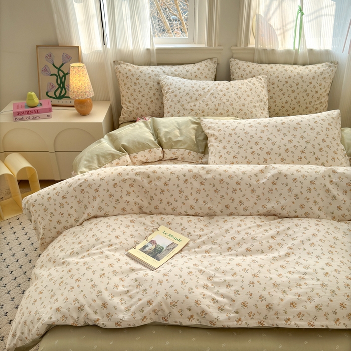 91家纺网 家纺一手货源 找家纺 清雅福 2025全棉13372小清新四件套和单被套早春系列第二批--四件套 秋雨花恋