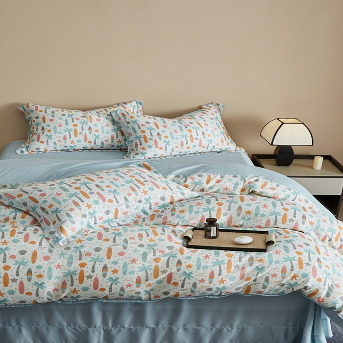 91家纺网 家纺一手货源 找家纺 顾家家居 2025新款莱塞尔数码印花四件套 慕夏