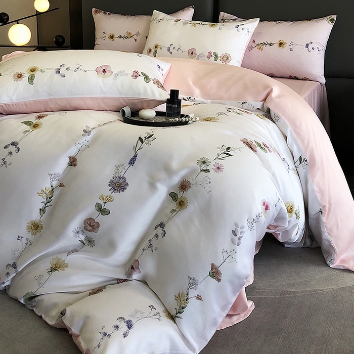 91家纺网 家纺一手货源 找家纺 立奥被业 2025年新款100%兰精天丝四件套天丝数码印花四件套 余梦粉