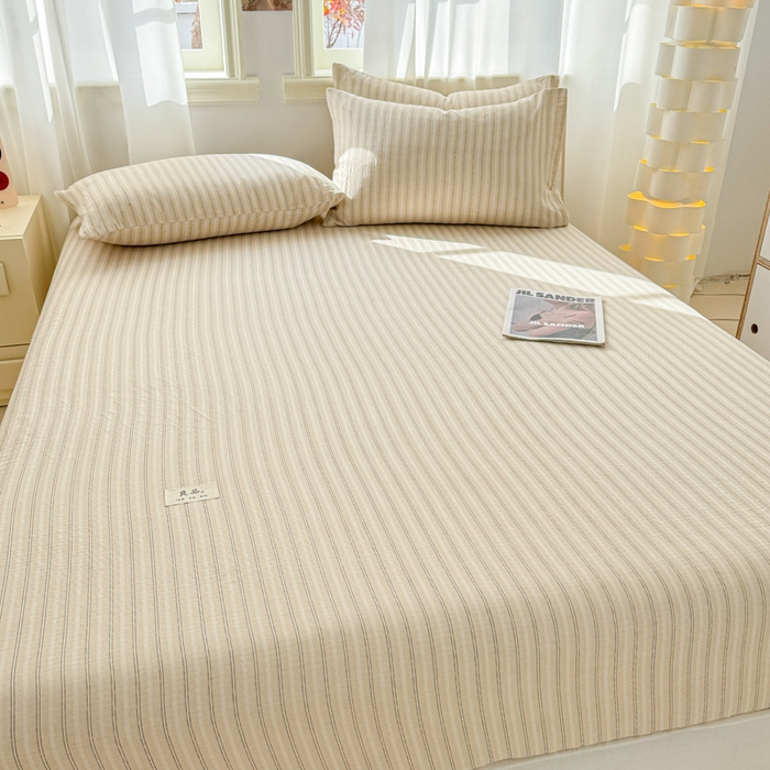 91家纺网 家纺一手货源 找家纺 眠博士2025新款 全棉双层纱 单床笠 双层纱床笠-灰咖条