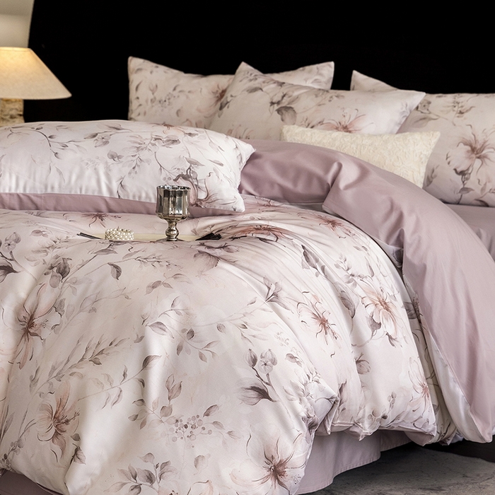 91家纺网 家纺一手货源 找家纺 立奥被业 2025新款60S数码印花四件套四件套 梵希-紫