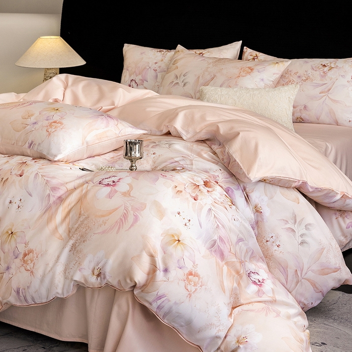 91家纺网 家纺一手货源 找家纺 立奥被业 2025新款60S数码印花四件套四件套 云馥-粉