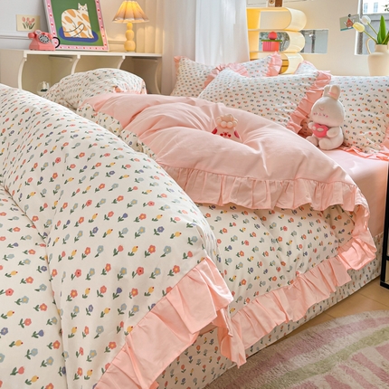 91家纺网 家纺一手货源 找家纺 （总）美洲琳 2025新款40支13372全棉韩版公主风花边四件套