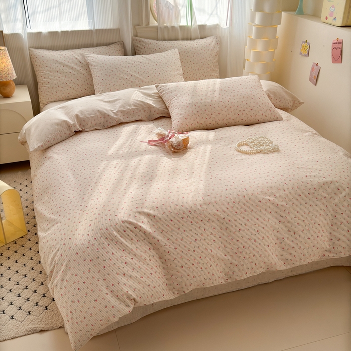 91家纺网 家纺一手货源 找家纺 清雅福 2025全棉13372小清新四件套和单被套早春系列第二批--四件套 朴之风