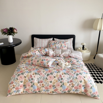 帅露 2025开春新品全棉喷气13070小清新印花纯棉全棉四件套 满溪