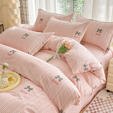 91家纺网 家纺一手货源 找家纺 （总）梦精灵家纺 2025新款直角40支全棉印花床盖四件套纯棉被套枕套