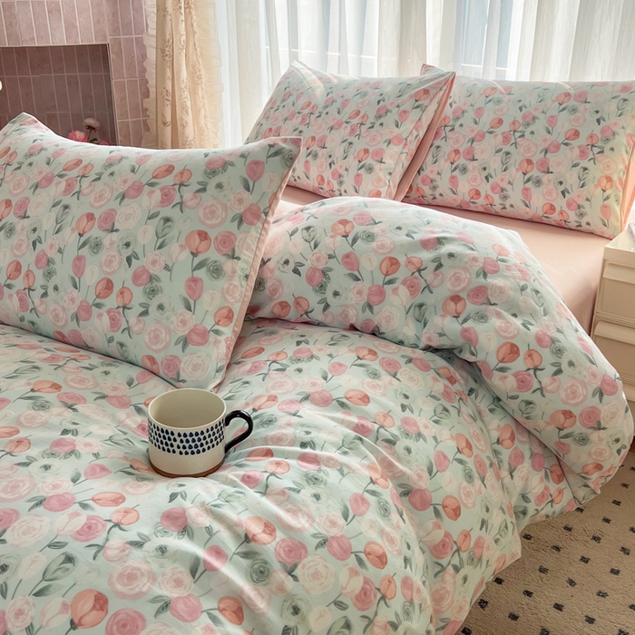 91家纺网 家纺一手货源 找家纺 麦瑞家纺 2025新款针织棉双层纱 1花田梦