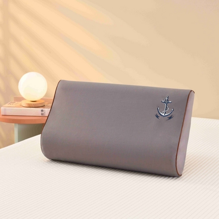 小猫派 2025新款磨毛全棉刺绣乳胶枕套纯棉儿童记忆枕芯套加厚吸汗成人颈椎枕套 灰船锚