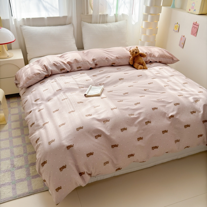 91家纺网 家纺一手货源 找家纺 清雅福 2025全棉13372小清新四件套和单被套早春系列第二批--单被套 喵小喵·咖