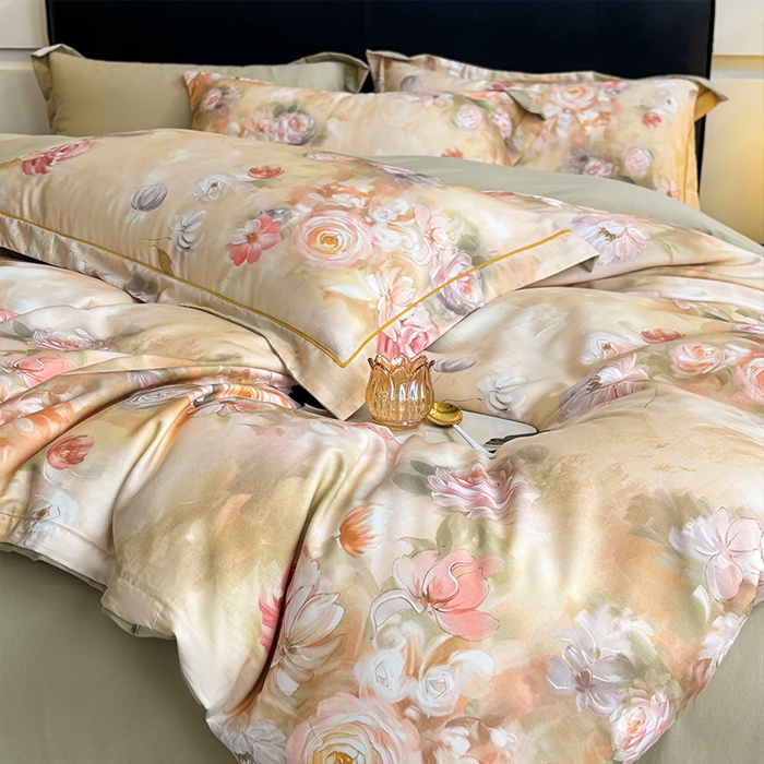 91家纺网 家纺一手货源 找家纺 帛美家纺 2025新款40S莱赛尔天丝棉数码印花四件套 芳昕